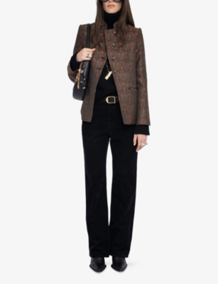 Zadig & Voltaire Womens Verysa Stand-collar Paisley Stretch-woven Blazer Black In Brown