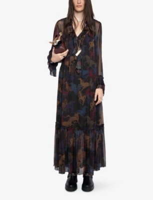 Zadig & Voltaire Womens Dark Chocolate Ralicel Horse-print Woven Maxi Dress In Multi