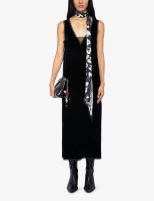 Zadig & Voltaire Womens Black Renzo V-neck Silk And Velvet-blend Midi Dress In Black