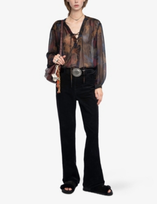 Zadig & Voltaire Womens Dark Chocolate Tamela Horse-print Woven Shirt In Brown