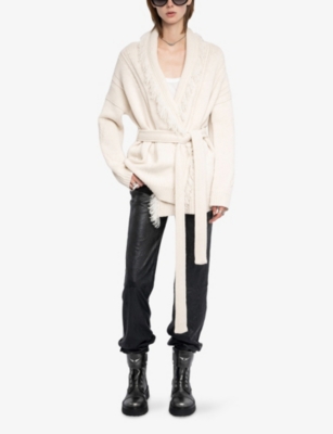 Zadig & Voltaire Womens Ecru Alpa Belted-waist Wool And Cashmere-blend Coat In Multi