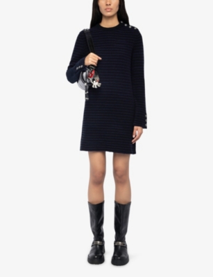 Zadig & Voltaire Womens Black Striped Knitted Wool And Cashmere Mini Dress Xs In Black