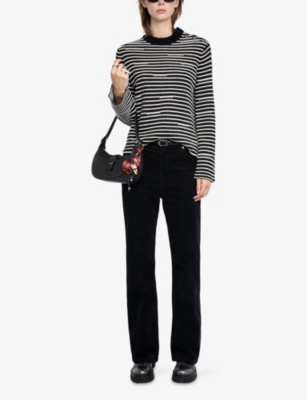 Zadig & Voltaire Womens Black Striped Knitted Wool And Cashmere Jumper In Black