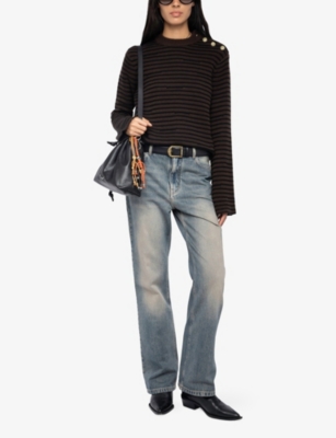 Zadig & Voltaire Womens Dark Chocolate Striped Knitted Wool And Cashmere Jumper In Brown