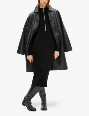The Kooples Womens Black Long-sleeved Zip-up Wool-blend Midi Dress Xs In Black