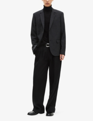 The Kooples Mens Black Single-breasted Rhinestone-embellished Woven Blazer In Black