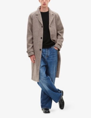 The Kooples Womens Brown Chevron Herringbone Single-breasted Wool Coat In Gray