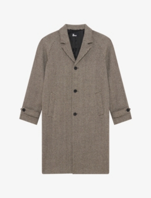 The Kooples Womens Brown Chevron Herringbone Single-breasted Wool Coat In Gray