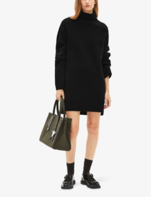 The Kooples Womens Black Funnel-neck Knitted Wool Mini Dress In Black