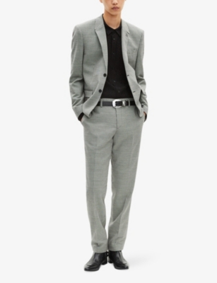 The Kooples Mens Black Grey Houndstooth-pattern Single-breasted Wool-blend Blazer In Gray