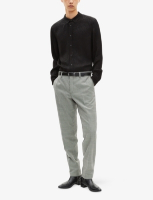The Kooples Mens Black Grey Houndstooth-pattern Slim-leg Wool-blend Trousers In Gray