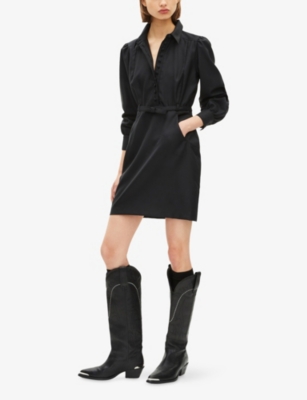 The Kooples Womens Black Bow-detail Collared Wool-blend Mini Dress In Black