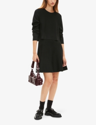 The Kooples Womens Black Long-sleeved Flared-skirt Mesh Mini Dress Xs In Gray