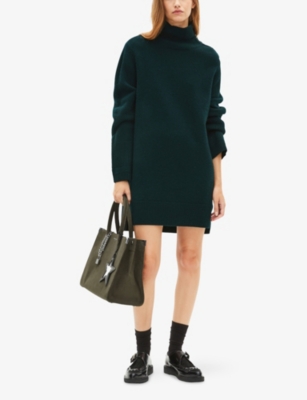 The Kooples Womens Forest High-neck Knitted Wool Mini Dress Xs In Green