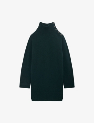 The Kooples Womens Forest High-neck Knitted Wool Mini Dress Xs In Green