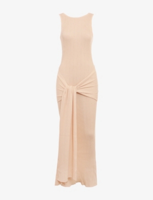 House Of Cb Womens Champagne Akaia Draped Silky Knit Maxi Dress In Neutral