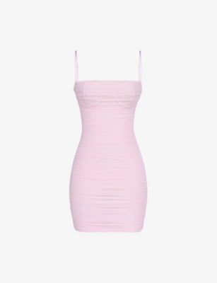 House Of Cb Womens Ballerina Pink Ella Gathered Stretch-mesh Mini Dress In Pink