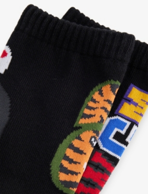 A Bathing Ape Mens  B-shark Cotton-blend Crew Socks In Black