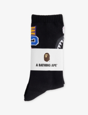 A Bathing Ape Mens  B-shark Cotton-blend Crew Socks In Black