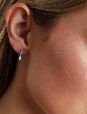 Carat London Womens Baby Alison Sterling-silver And Cubic Zirconia Drop Earrings In Silver