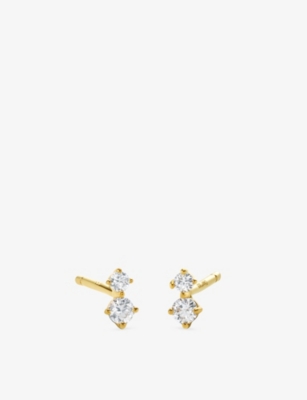 CARAT LONDON: Steff 18ct Yellow Gold Vermeil And Cubic Zirconia Stud Earrings