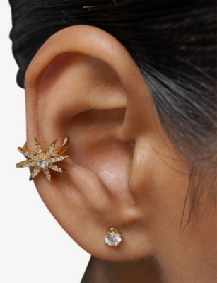 Carat London Womens Stella 18ct Yellow Gold Vermeil And Cubic Zirconia Cuff Earring In Gold