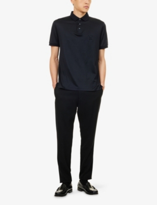 EMPORIO ARMANI: Logo-Embellished Short-Sleeve Woven Polo Shirt
