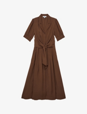 Womens Reiss Tessera Short-Sleeve Linen-Blend Midi Dress