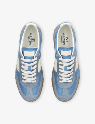Valentino Garavani Upvillage Low Top Trainer In Crust Leather And Nylon In Blue