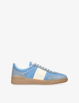 Valentino Garavani Upvillage Low Top Trainer In Crust Leather And Nylon In Blue