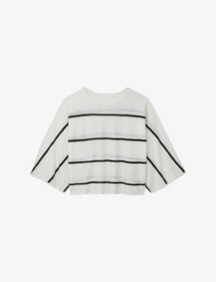 The White Company: Oversized Striped Linen-Blend Jumper