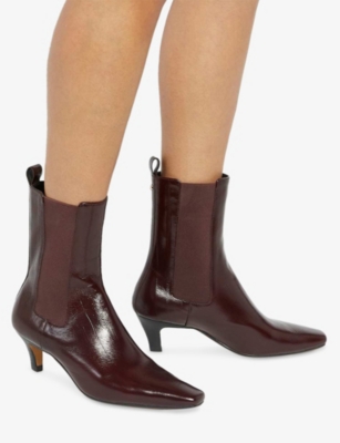 Dune Womens Odele Heeled Patent-leather Ankle Boots Dark Red Leather Eur 38/5 Uk In Red