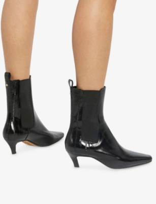 Dune Womens Odele Heeled Patent-leather Ankle Boots Black Printed Leather Eur 39 / 6 Uk In Black