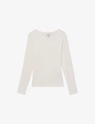 REISS: Felicity Asymmetric-Neck Stretch-Cotton Top