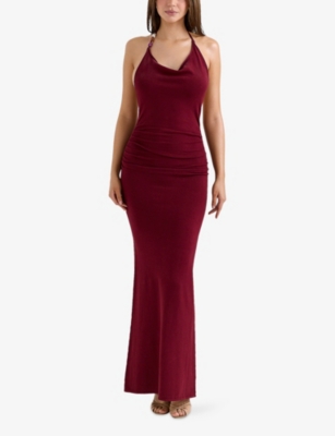 House Of Cb Womens Wine Thalina Halterneck Stretch-knit Maxi Dress In Burgundy
