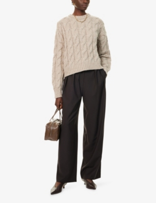 None Womens  Serena Cable-knit Wool-blend Jumper In Neutral