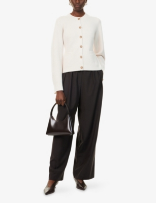 None Womens  Cooper Round-neck Wool And Cashmere Cardigan In White