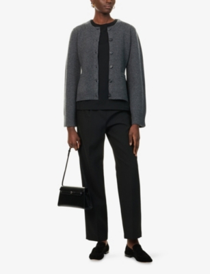 None Womens  Cooper Round-neck Wool And Cashmere Cardigan In Gray