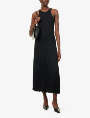 None Womens  Pleated High-waist Woven Midi Skirt In Black