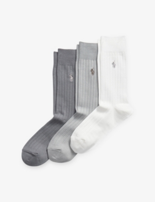 POLO RALPH LAUREN: Logo-Embroidered Pack-Of-Three Stretch-Cotton Socks