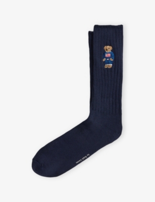 Polo Ralph Lauren Mens Navy Bear-embroidered Stretch-cotton Socks In Blue
