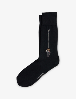 Polo Ralph Lauren Mens Black Logo-embroidered Stretch-cotton Socks In Black