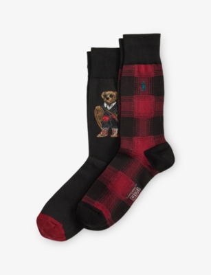 POLO RALPH LAUREN: Bear-Embroidered Pack-Of-Two Stretch Cotton-Blend Socks