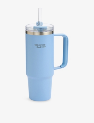 Wedgwood Jasper With Straw Stainless-steel Tumbler 888ml In Blue