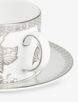 WEDGWOOD: Silver Tonquin Bone-China Teacup and Saucer Set