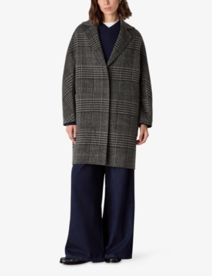 Whistles Womens Multi-coloured Cassie Double Face Check Wool-blend Coat Xs In Gray