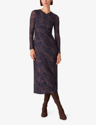 Whistles Womens Blue Abstract Marks Mesh Midi Dress In Blue