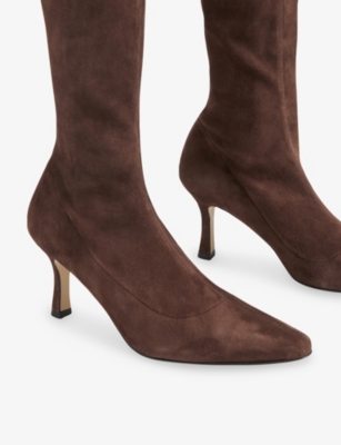 Whistles Womens Brown Hera Stretch-suede Boot Eur 37 / 4 Uk In Brown