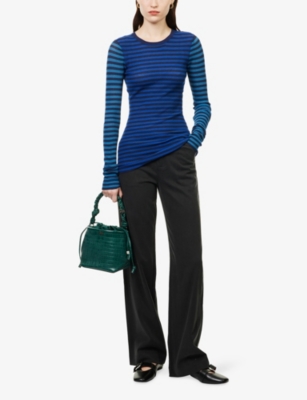 Peachy Den Womens Navy Stripe Elise Striped Knitted Top In Blue