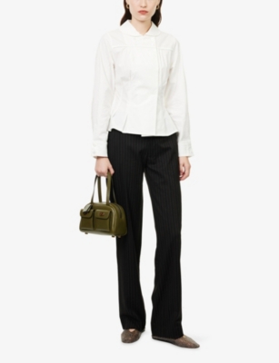 Peachy Den Womens Porcelain Missy Long-sleeves Stretch-cotton Blouse Xl In White